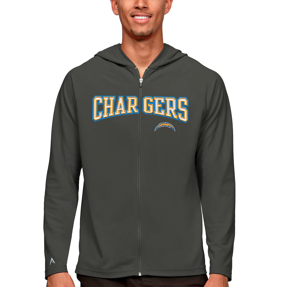 Men's Antigua Charcoal Los Angeles Chargers Legacy Full-Zip Hoodie