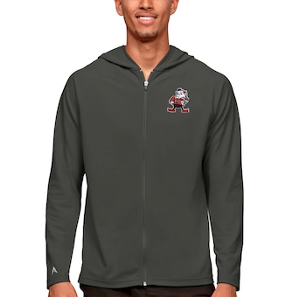 Men's Antigua Charcoal Cleveland Browns Brownie The Elf Logo Legacy Full-Zip Hoodie