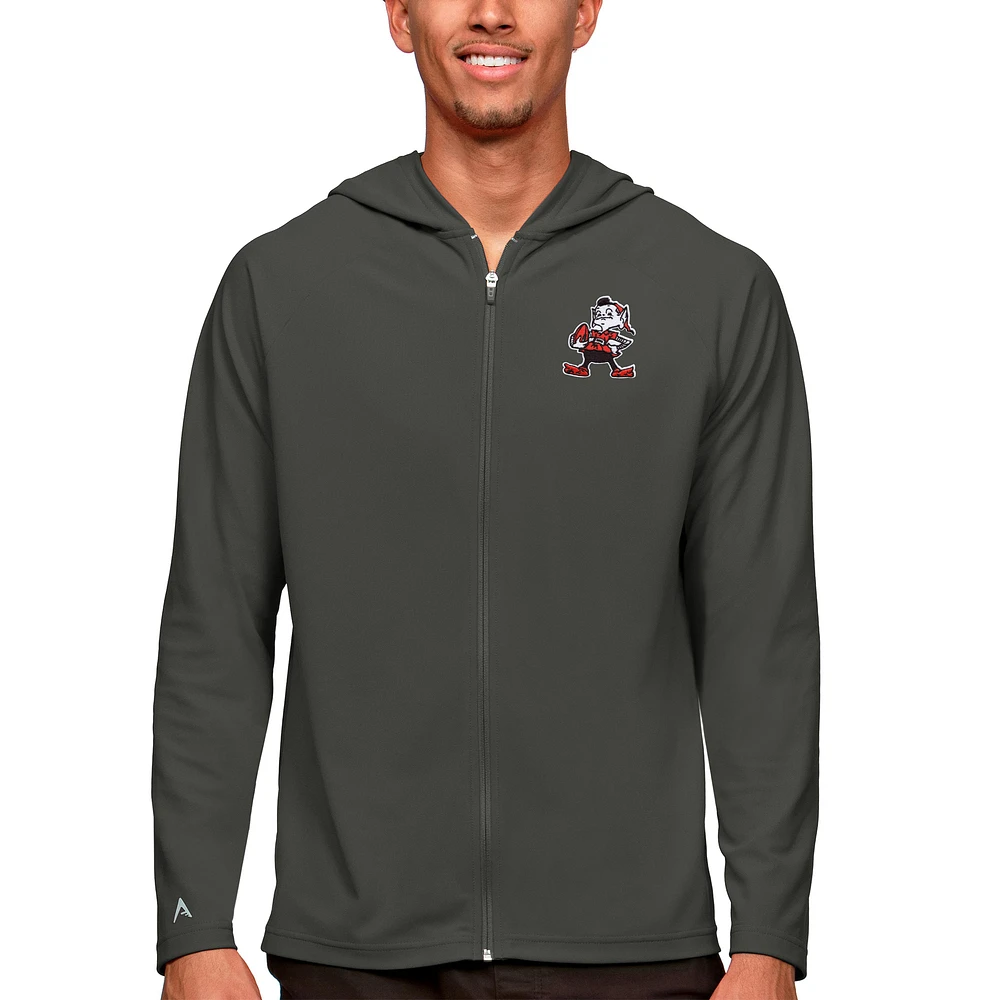 Men's Antigua Charcoal Cleveland Browns Brownie The Elf Logo Legacy Full-Zip Hoodie