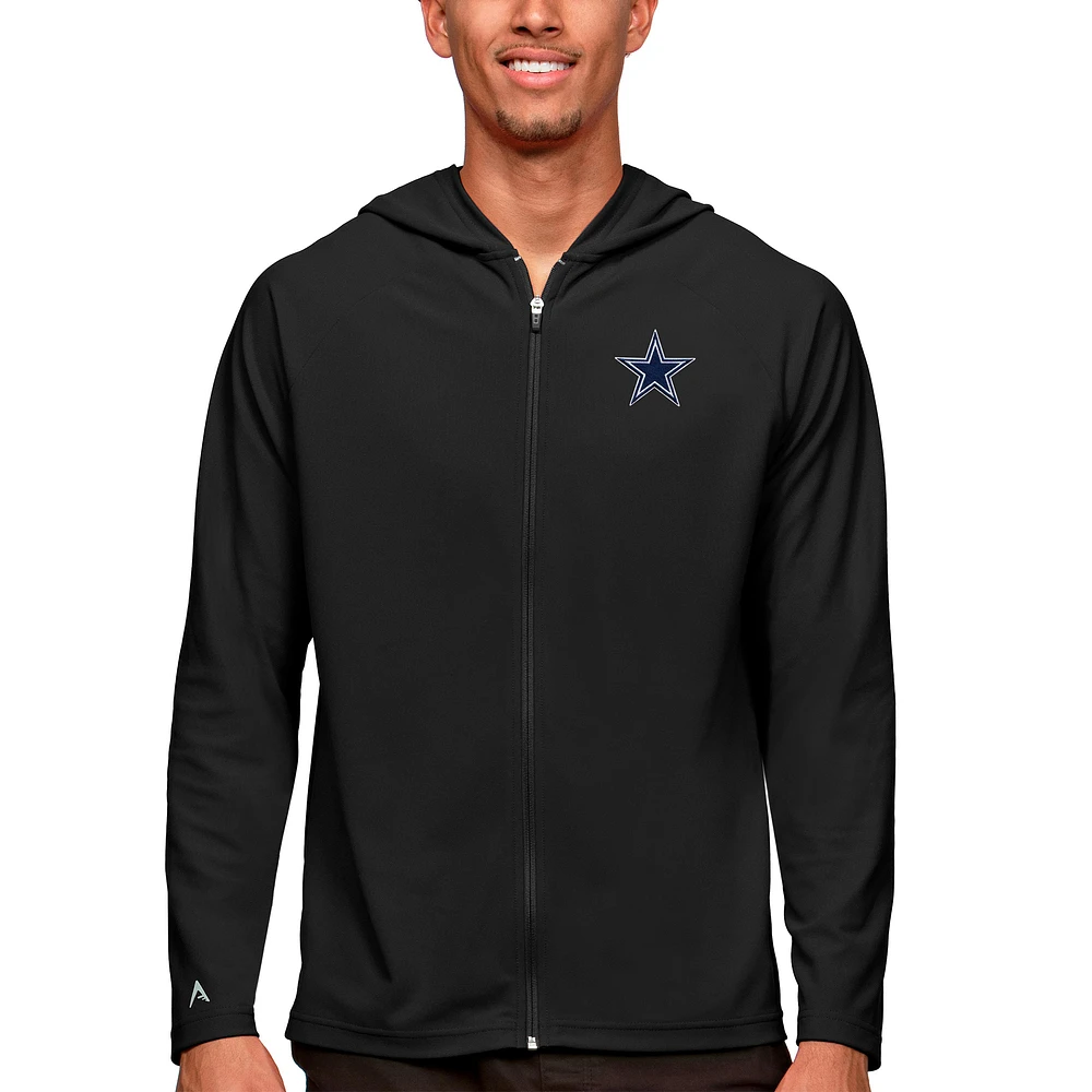 Men's Antigua Black Dallas Cowboys Logo Legacy Full-Zip Hoodie