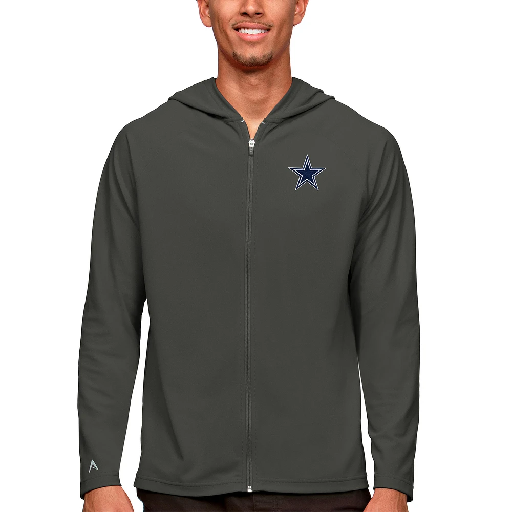 Men's Antigua Charcoal Dallas Cowboys Logo Legacy Full-Zip Hoodie