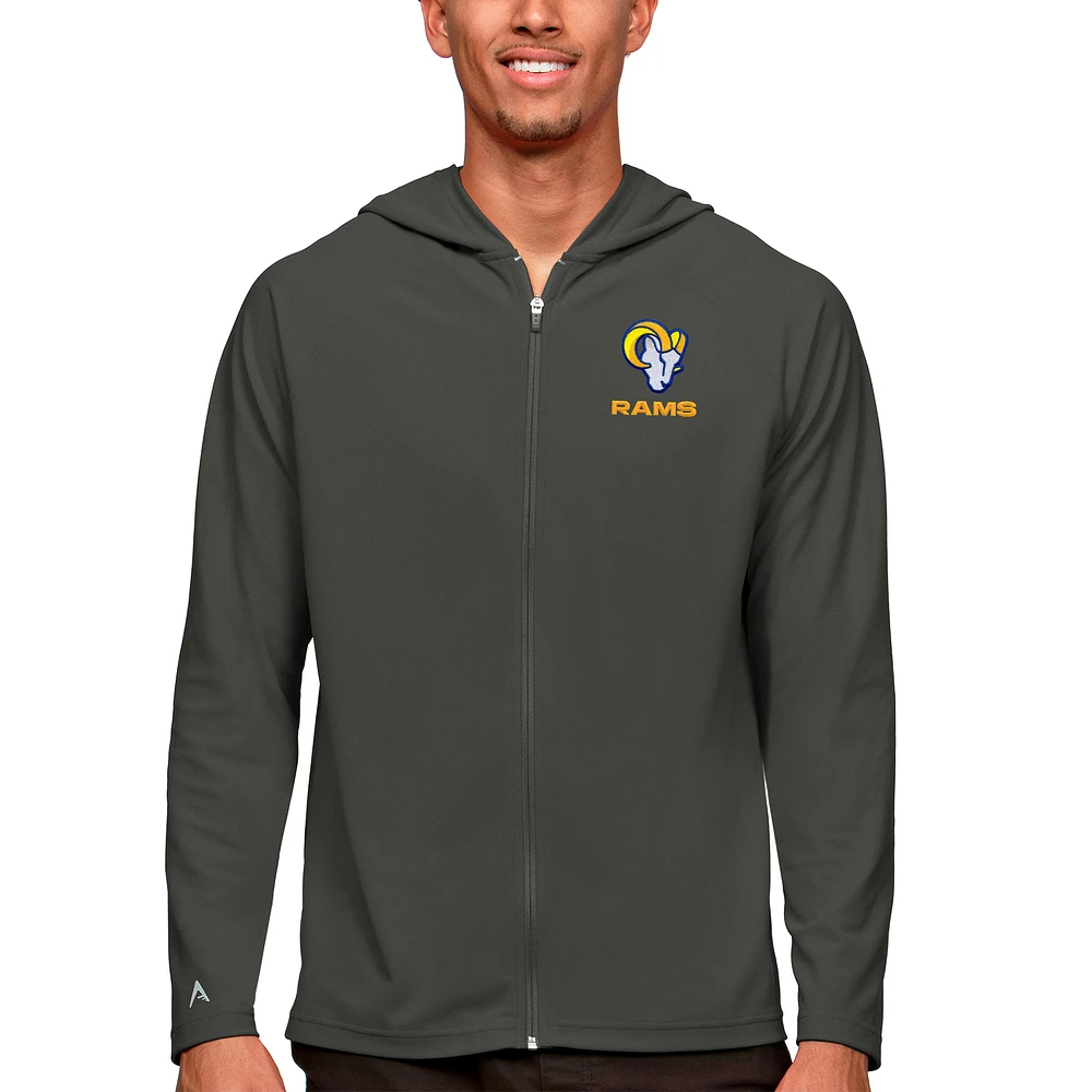 Men's Antigua Charcoal Los Angeles Rams Logo Legacy Full-Zip Hoodie