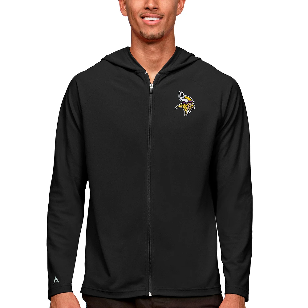 Men's Antigua Black Minnesota Vikings Logo Legacy Full-Zip Hoodie