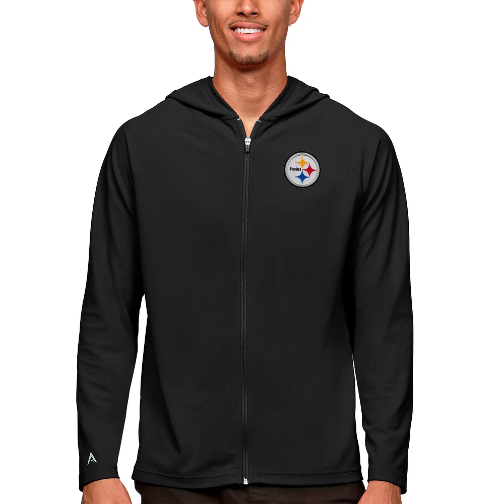 Men's Antigua Black Pittsburgh Steelers Logo Legacy Full-Zip Hoodie