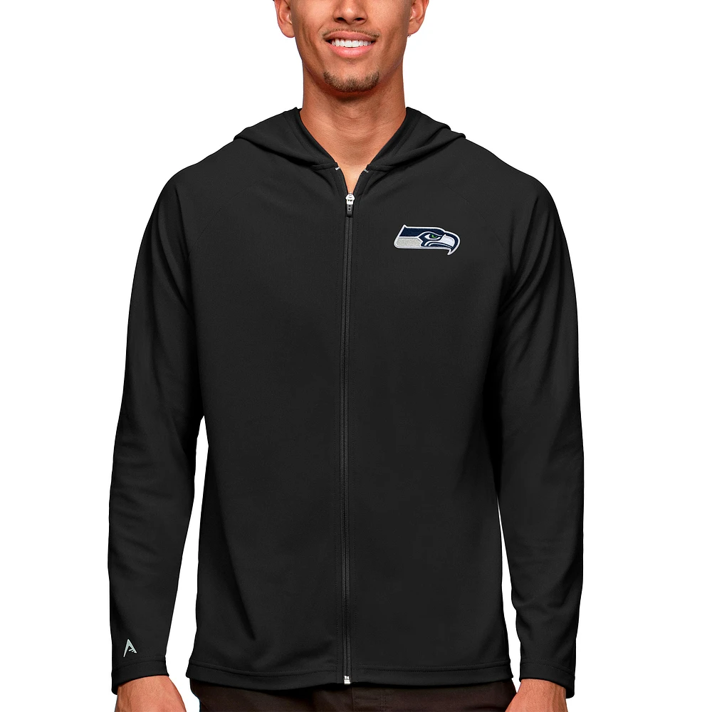 Men's Antigua Black Seattle Seahawks Logo Legacy Full-Zip Hoodie