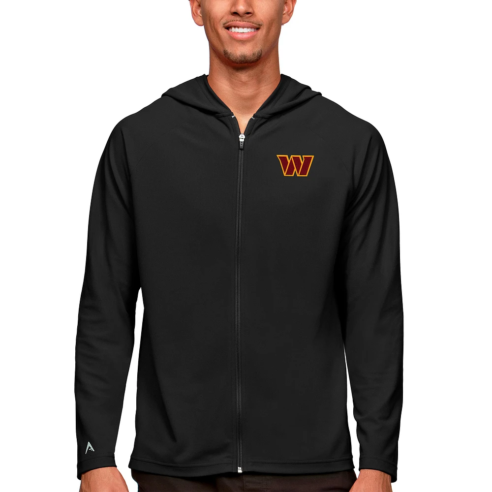 Men's Antigua Black Washington Commanders Logo Legacy Full-Zip Hoodie