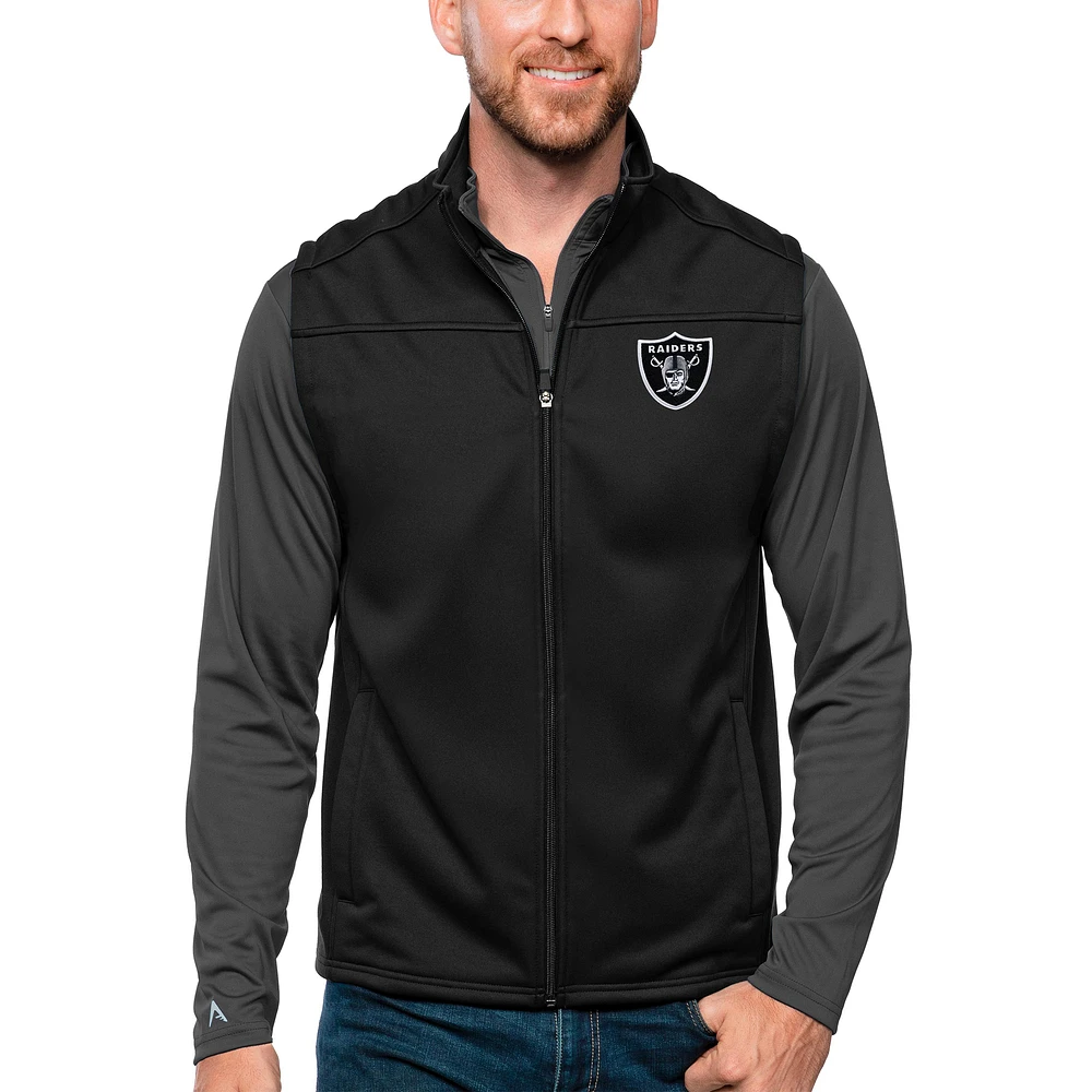 Men's Antigua Black Las Vegas Raiders Links Full-Zip Golf Vest