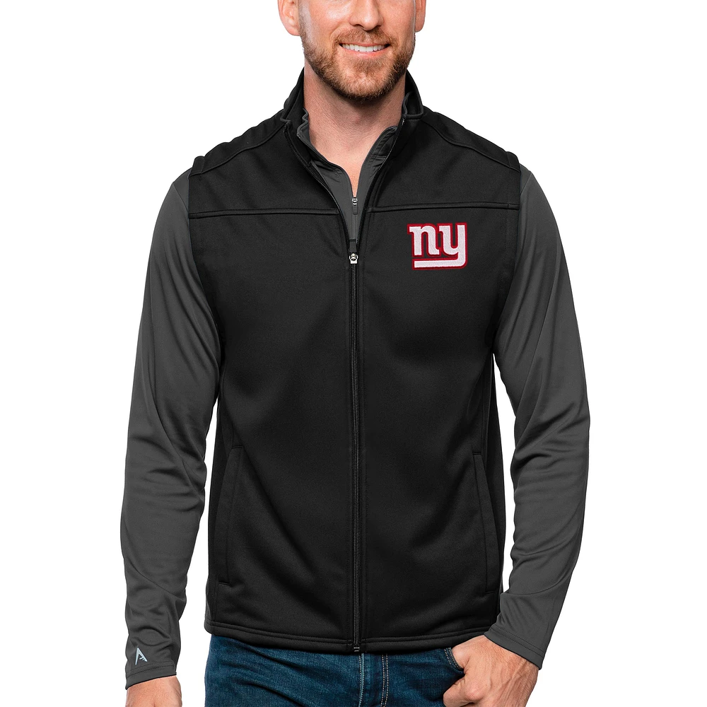 Men's Antigua Black New York Giants Links Full-Zip Golf Vest
