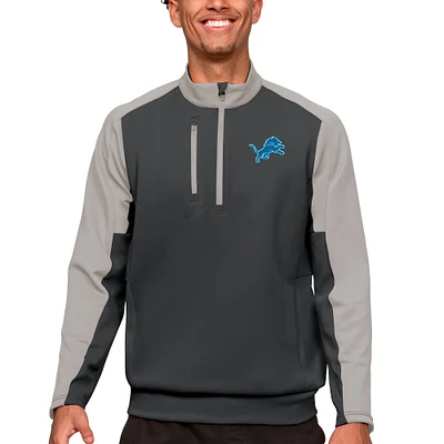 Men's Antigua Charcoal Detroit Lions Team Quarter-Zip Pullover Top