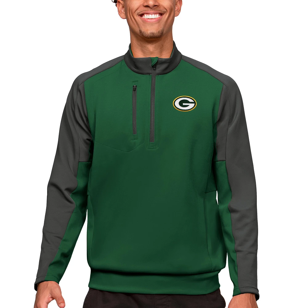 Men's Antigua Forest Green Green Bay Packers Team Quarter-Zip Pullover Top