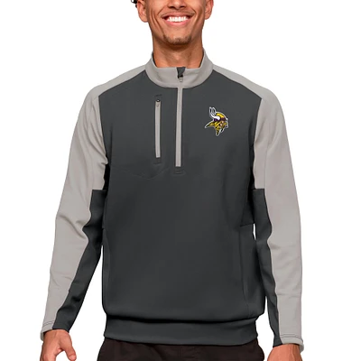 Men's Antigua Charcoal Minnesota Vikings Team Quarter-Zip Pullover Top