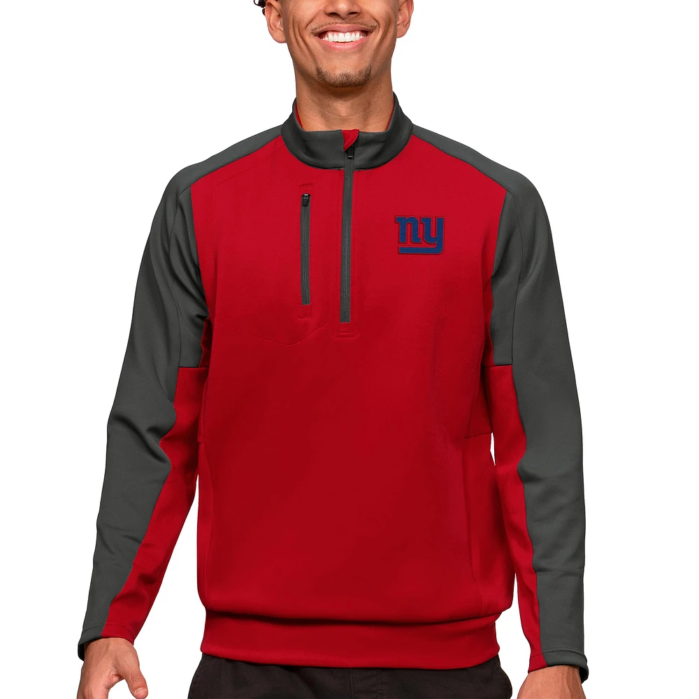 Men's Antigua Red New York Giants Team Quarter-Zip Pullover Top