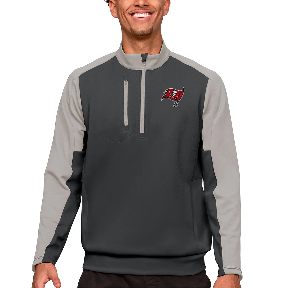 Men's Antigua Charcoal Tampa Bay Buccaneers Team Quarter-Zip Pullover Top