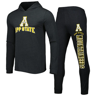 Men's Concepts Sport Black/Charcoal Appalachian State Mountaineers Meter Pullover Hoodie & Pant Sleep Set