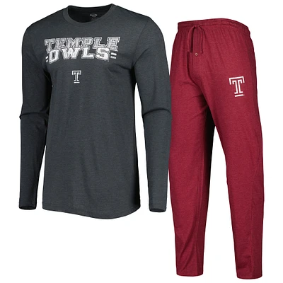 Men's Concepts Sport Cherry/Charcoal Temple Owls Meter Long Sleeve Top & Pants Sleep Set