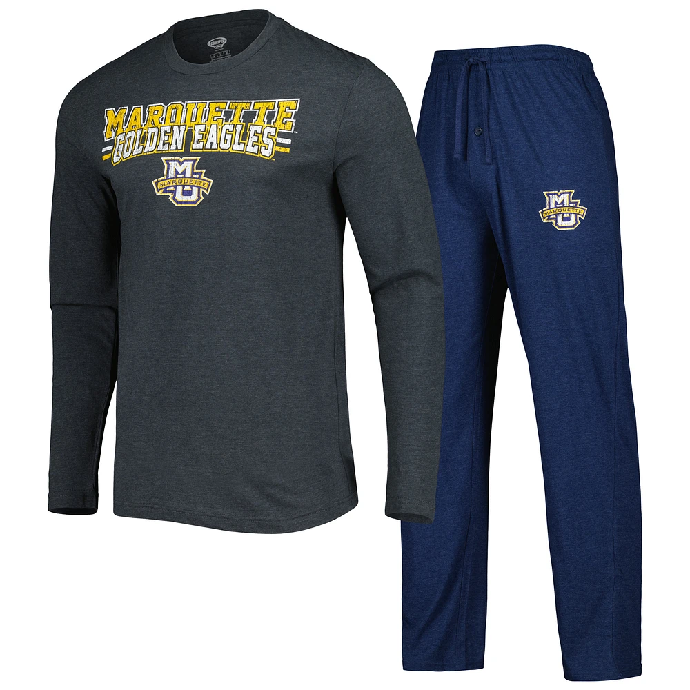 Men's Concepts Sport Navy/Charcoal Marquette Golden Eagles Meter Long Sleeve Top & Pants Sleep Set