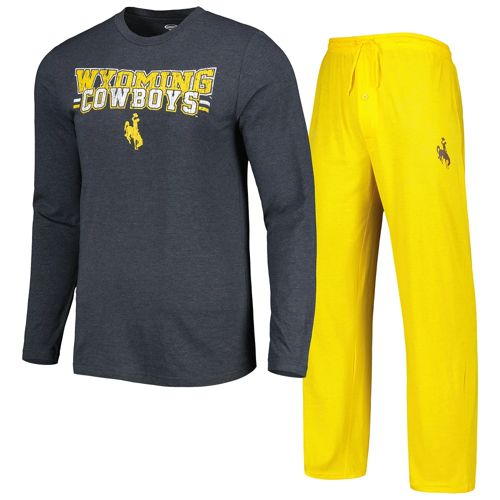 Men's Concepts Sport Gold/Charcoal Wyoming Cowboys Meter Long Sleeve Top & Pants Sleep Set