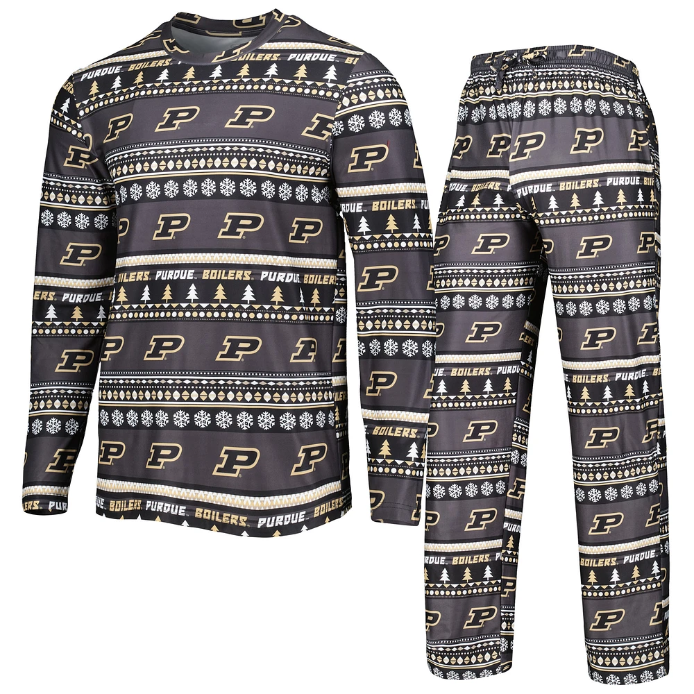 Men's Concepts Sport Black Purdue Boilermakers Swivel Long Sleeve Top & Pants Sleep Set