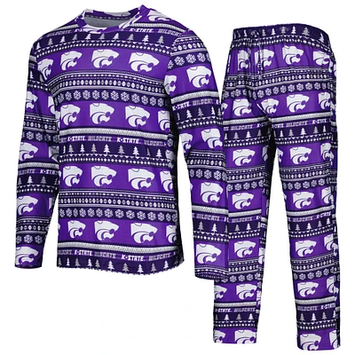 Men's Concepts Sport Purple Kansas State Wildcats Swivel Long Sleeve Top & Pants Sleep Set