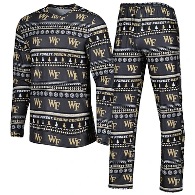 Men's Concepts Sport Black Wake Forest Demon Deacons Swivel Long Sleeve Top & Pants Sleep Set