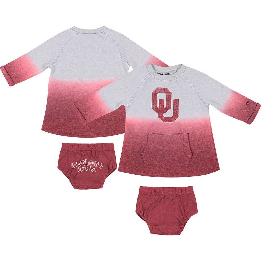 Newborn & Infant Colosseum Gray/Crimson Oklahoma Sooners Hand in Hand Ombre Dress & Bloomers Set