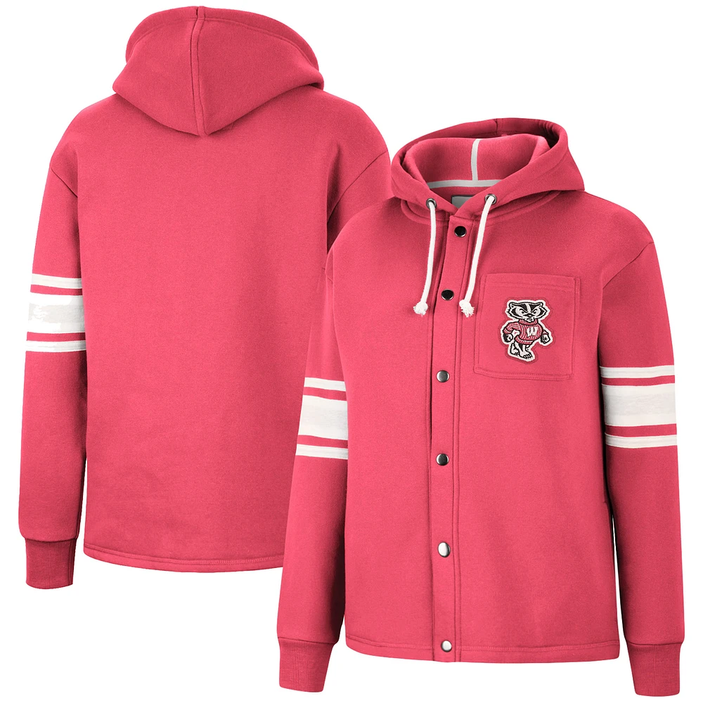 Women's Colosseum Red Wisconsin Badgers Mia Striped Full-Snap Hoodie Jacket