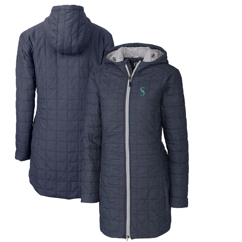 Women's Cutter & Buck Heathered Navy Seattle Mariners Rainier Primaloft Eco Full-Zip Hoodie Long Coat
