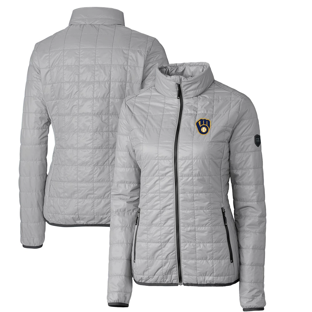 Women's Cutter & Buck Gray Milwaukee Brewers Rainier PrimaLoft Eco Full-Zip Puffer Jacket