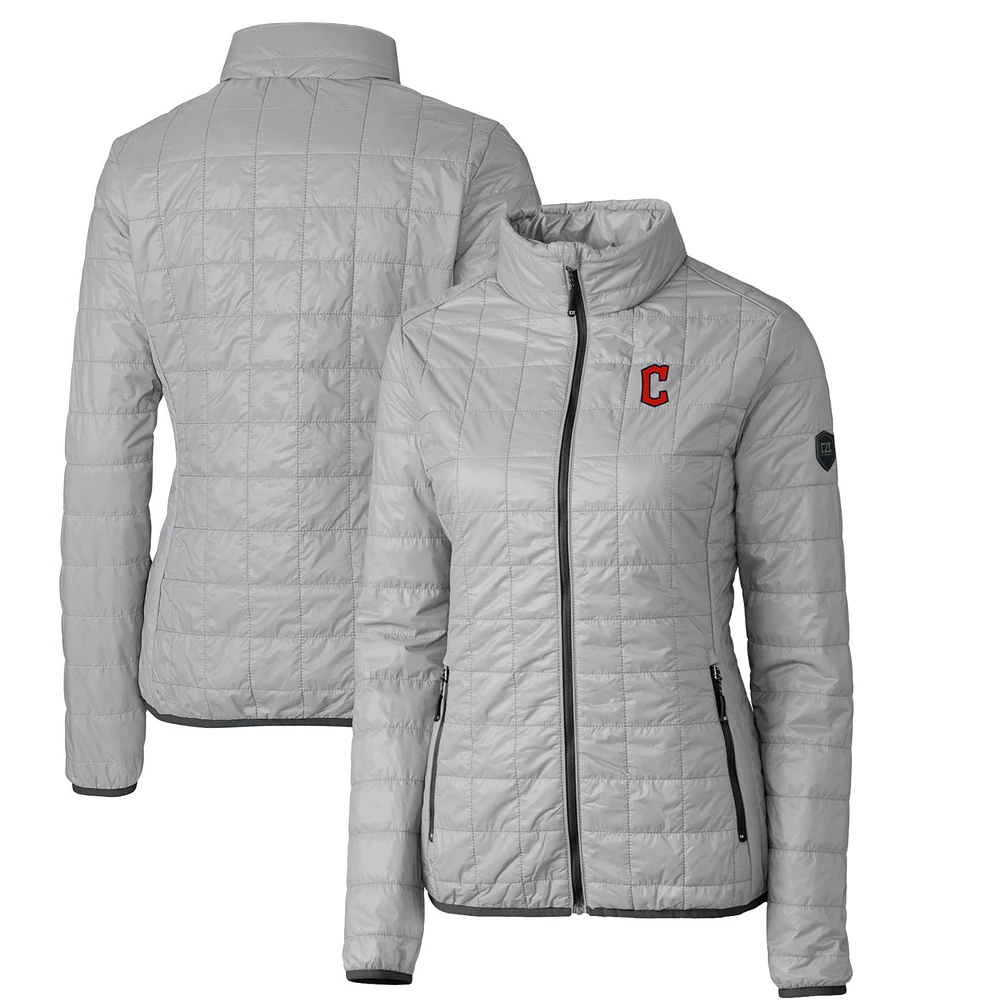 Women's Cutter & Buck Gray Cleveland Guardians Rainier PrimaLoft Eco Full-Zip Puffer Jacket