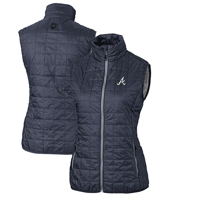 Women's Cutter & Buck Heather Navy Atlanta Braves Rainier PrimaLoft Eco Full-Zip Puffer Vest