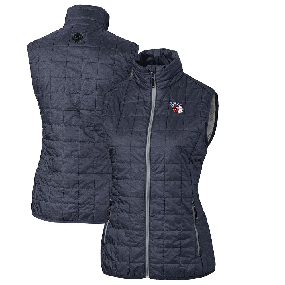 Women's Cutter & Buck Heather Navy Cleveland Guardians Rainier PrimaLoft Eco Full-Zip Puffer Vest