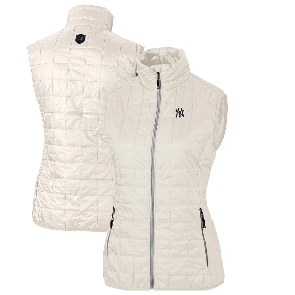Women's Cutter & Buck Cream New York Yankees Rainier PrimaLoft Eco Full-Zip Puffer Vest