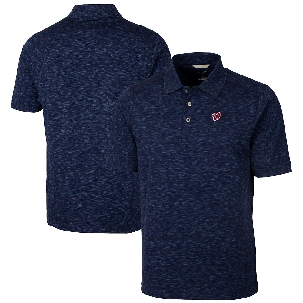 Men's Cutter & Buck Heathered Navy Washington Nationals Advantage Space Dye Tri-Blend Polo