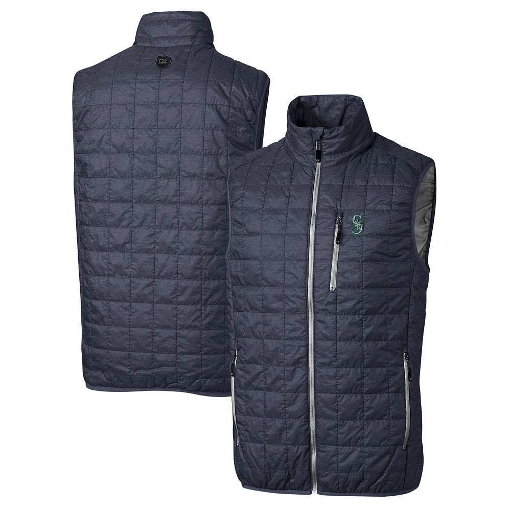Men's Cutter & Buck Heathered Navy Seattle Mariners Rainier Full-Zip Puffer Vest