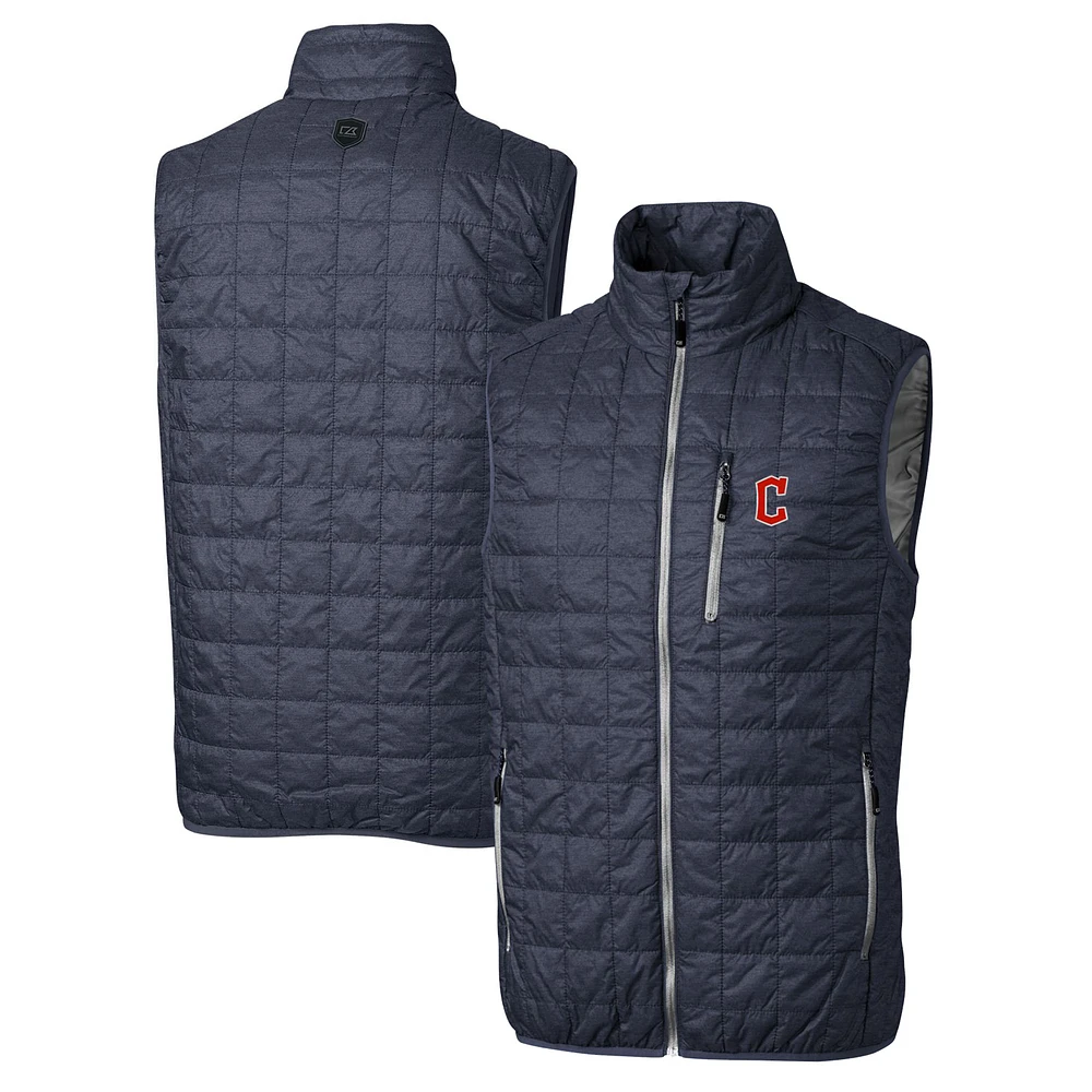 Men's Cutter & Buck Heathered Navy Cleveland Guardians Rainier Full-Zip Puffer Vest