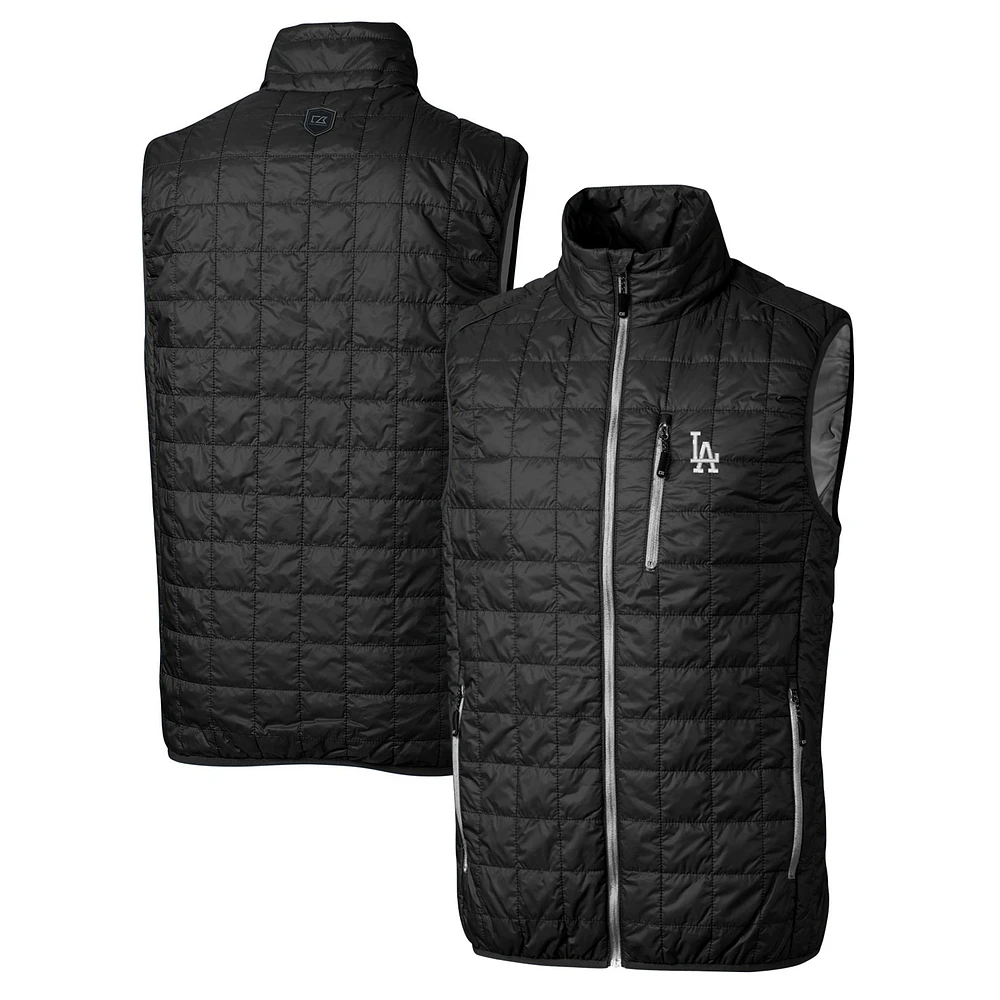 Men's Cutter & Buck Black Los Angeles Dodgers Rainier Full-Zip Puffer Vest