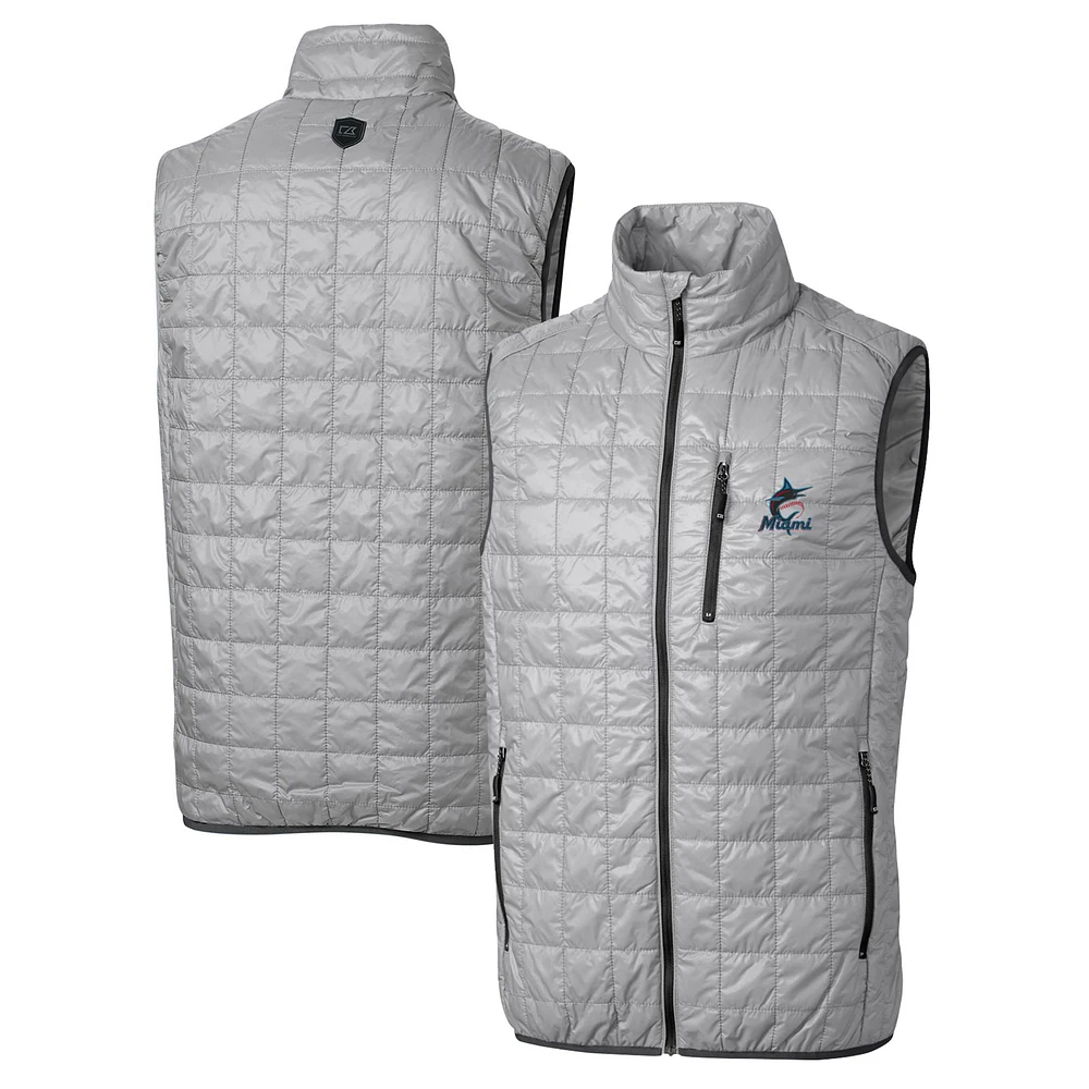 Men's Cutter & Buck Gray Miami Marlins Rainier Full-Zip Puffer Vest