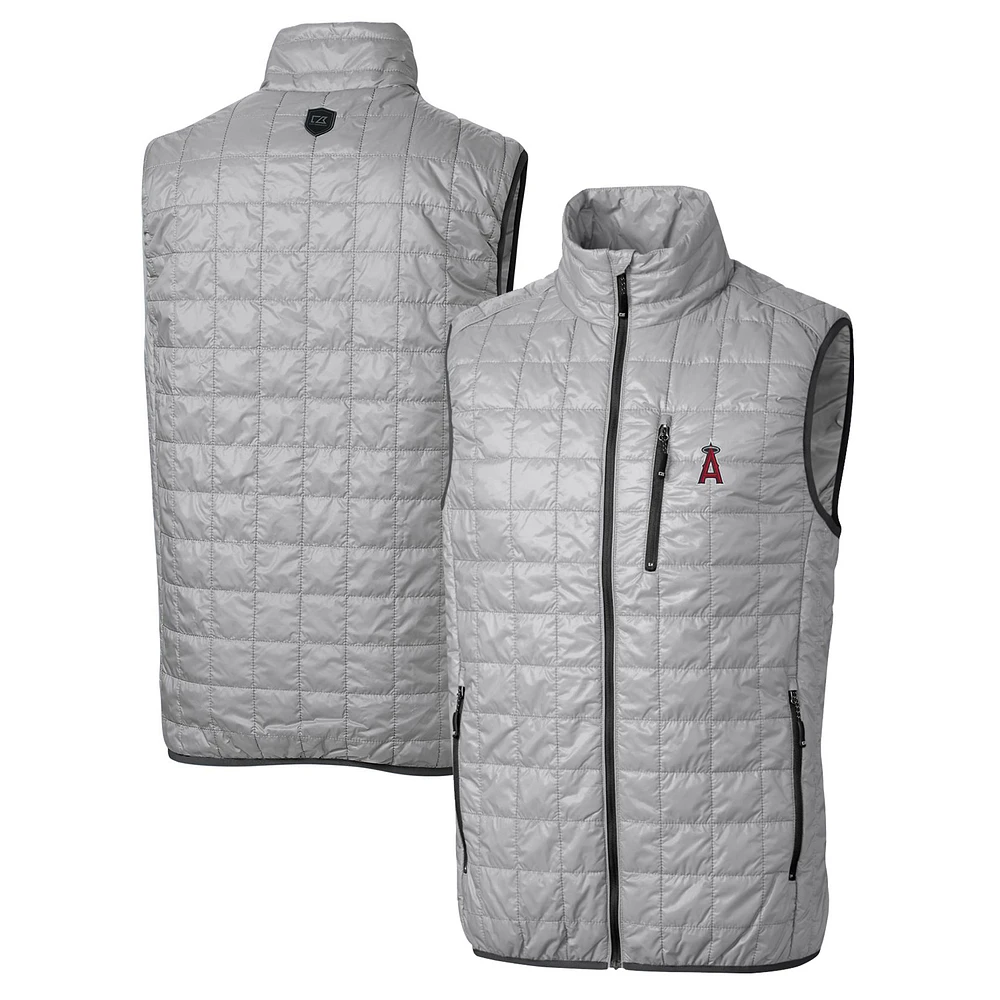 Men's Cutter & Buck Gray Los Angeles Angels Rainier Full-Zip Puffer Vest