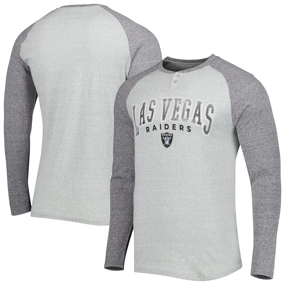Men's Concepts Sport Heather Gray Las Vegas Raiders Ledger Raglan Long Sleeve Henley Top