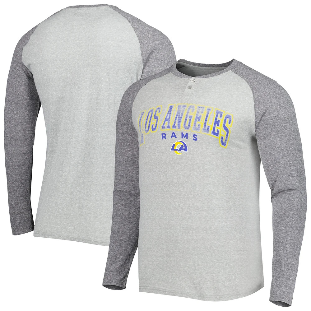 Men's Concepts Sport Heather Gray Los Angeles Rams Ledger Raglan Long Sleeve Henley Top