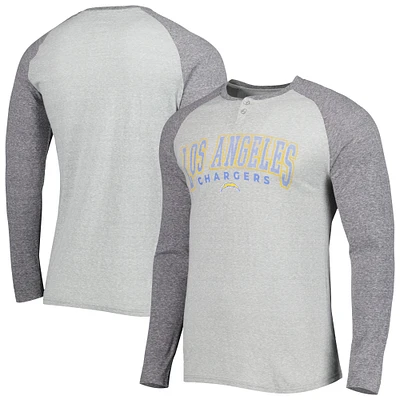 Men's Concepts Sport Heather Gray Los Angeles Chargers Ledger Raglan Long Sleeve Henley Top