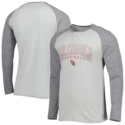 Men's Concepts Sport Heather Gray Arizona Cardinals Ledger Raglan Long Sleeve Henley Top
