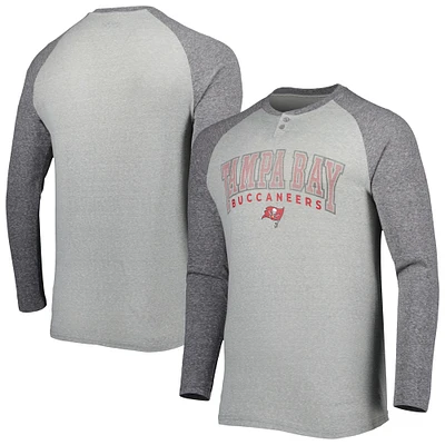 Men's Concepts Sport Heather Gray Tampa Bay Buccaneers Ledger Raglan Long Sleeve Henley Top