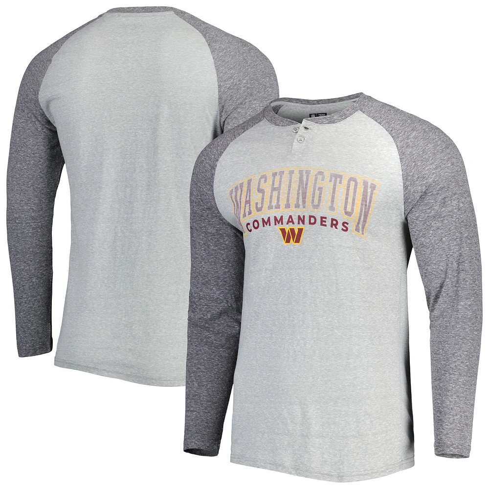 Men's Concepts Sport Heather Gray Washington Commanders Ledger Raglan Long Sleeve Henley Top