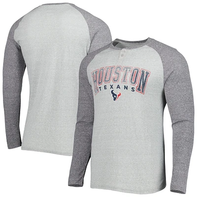 Men's Concepts Sport Heather Gray Houston Texans Ledger Raglan Long Sleeve Henley Top