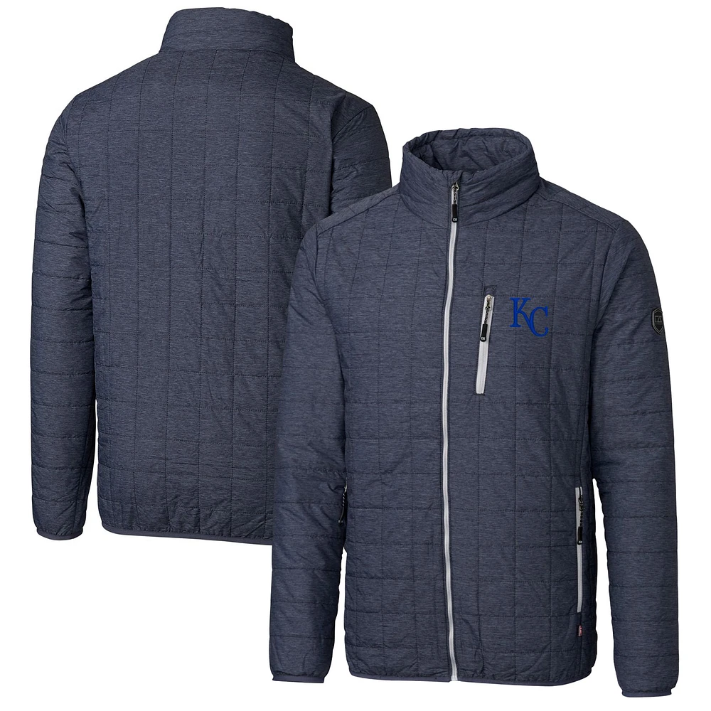 Men's Cutter & Buck Heathered Navy Kansas City Royals Big & Tall Rainier Full-Zip Puffer Jacket