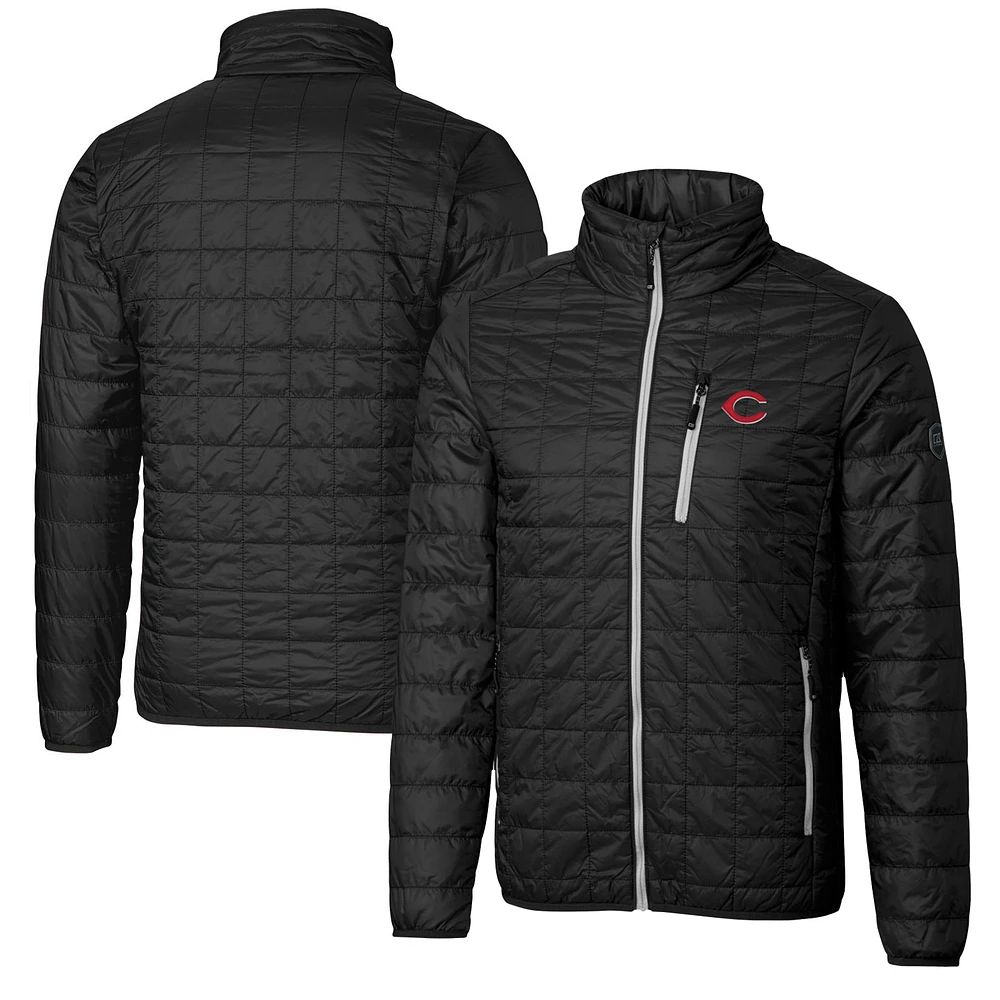 Men's Cutter & Buck Black Cincinnati Reds Big Tall Rainier Full-Zip Puffer Jacket