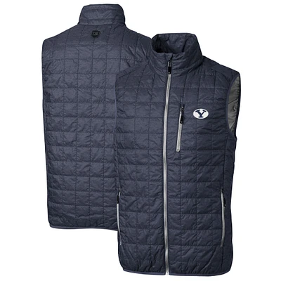 Men's Cutter & Buck Heathered Navy BYU Cougars Big Tall Rainier PrimaLoft Eco Full-Zip Puffer Vest