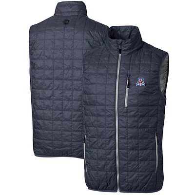 Men's Cutter & Buck Heathered Navy Arizona Wildcats Big Tall Rainier PrimaLoft Eco Full-Zip Puffer Vest