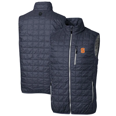 Men's Cutter & Buck Heathered Navy Syracuse Orange Big Tall Rainier PrimaLoft Eco Full-Zip Puffer Vest